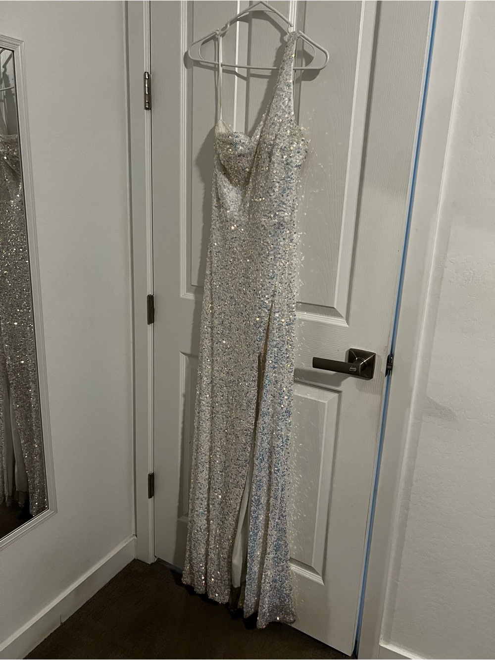 Elegant White Sequin Evening Gown - Sparkling White